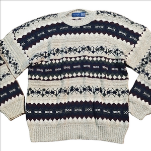Vintage 90s Towncraft Fair Isle Nordic Knit Crew Neck Sweater Made In USA